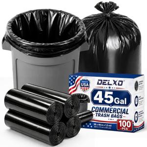 Delxo 40-45 Gallon Trash Bags, 1.2 Mil Commercial Black Garbage Bags, 38” x 46” Heavy Duty Large Plastic Trash Bags, Commercial Liners for Office, Retail, Catering & Events, Made in USA, 100 Count