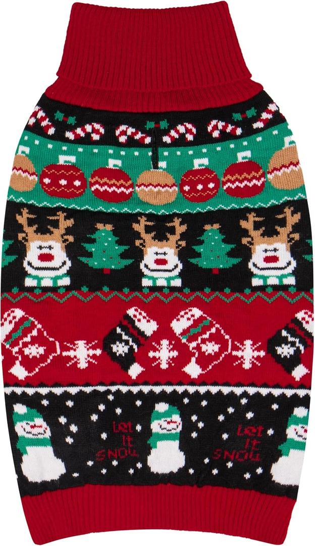 cyeollo Dog Christmas Sweater, Dog Clothes for Large Dogs Xmas Dogs Outfits Turtleneck Knitted Doggie Sweater with Leash Hole Girl & Boy, 3XL