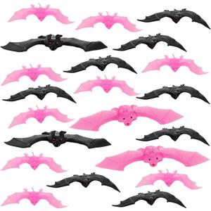 Liliful 50 Pcs 2 Size Halloween Hanging Bats Decorations Creepy Flying Rubber Bats Decor Realistic Figurine for Halloween Indoor Outdoor Party Supplies Prank Toy Haunted Decoration (Pink Black)