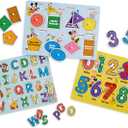 Melissa & Doug Disney Wooden Peg Puzzles Set: Letters, Numbers, and Shapes and Colors