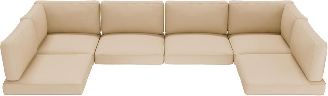  14 Piece Outdoor Furniture Replacement Cushions, Sofa Cushions for 6 Seat Rattan Wicker Sectional Patio Conversation Sets, Water-Resistant Cushion, Light Brown