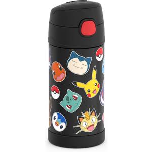 THERMOS FUNTAINER Water Bottle with Straw - 12 Ounce - Kids Stainless Steel Vacuum Insulated Water Bottle with Lid, Pokmon (Pokemon)