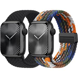 Braided Stretchy Bands with Magnetic Clasp Compatible for Apple Watch Band 38mm 40mm 41mm 42mm 44mm 45mm 46mm 49mm Women Men, Nylon Sport Solo Loop for iWatch Series 11 10 9 8 7 6 5 4 3 Ultra 3 2 1 SE (Camouflage/Black)