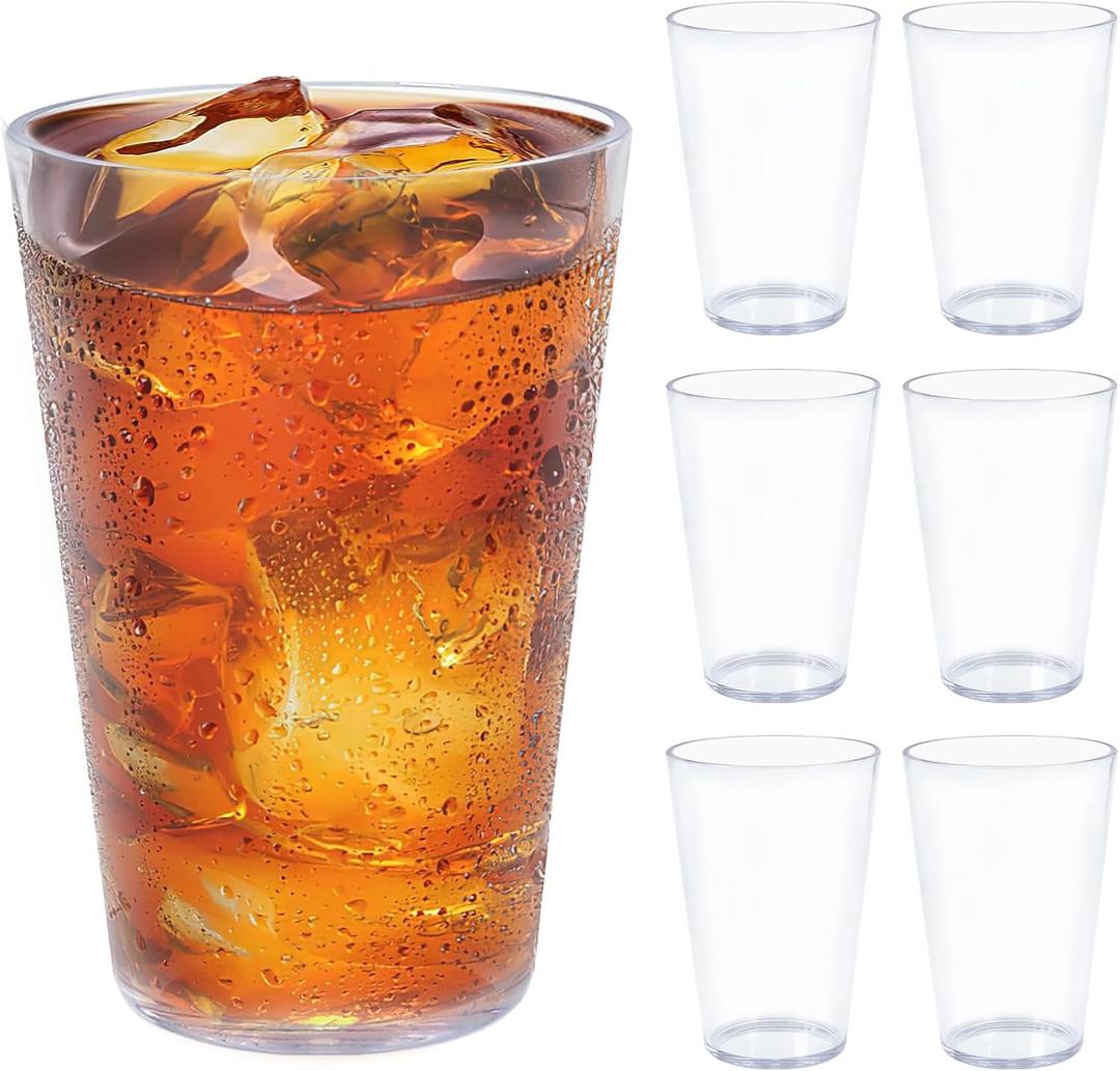 32 OZ Large Plastic Cups ReusableClear Unbreakable Iced Tea Tumblers, Set of 6 Stackable Drinking Cups for Poolside Party Home Travel BPA-free Top-rack Dishwasher Safe,Freezer Safe