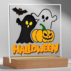 Halloween Decor Spooky Ghost Sign - Bat, Ghost & Pumpkin for Fall Decor Halloween Sign Gifts Fall Decorations for Home, Pack 3
