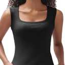 Women's Square Neck Ribbed Tank Tops Sleeveless Shirts Casual Basic Tanks Slim Fitted Workout Tops Black M