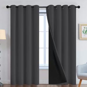 2 x Yakamok 100% Blackout Curtains, 2 Thick Layers Thermal Insulated Total Blackout Drapes for Bedroom, Heat Blocking Window Curtains for Living Room(Charcoal Grey, 52Wx84L, 2 Panels)