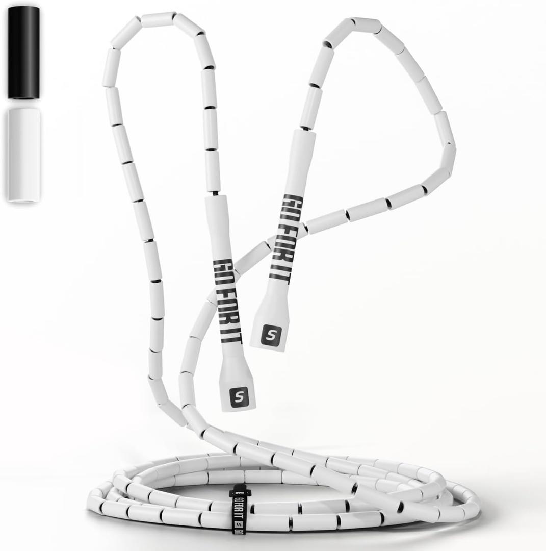 Sportbit Elite Beaded Jump Rope  Adjustable for Kids & Adults, Durable Fitness Skipping Rope for Cardio, Gym, Home & Outdoor Workouts (White)