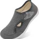 LeIsfIt Womens Slippers Wide Diabetic Shoes Adjustable Arthritis Edema House Shoes Indoor Outdoor Slippers (Size 11, Grey)