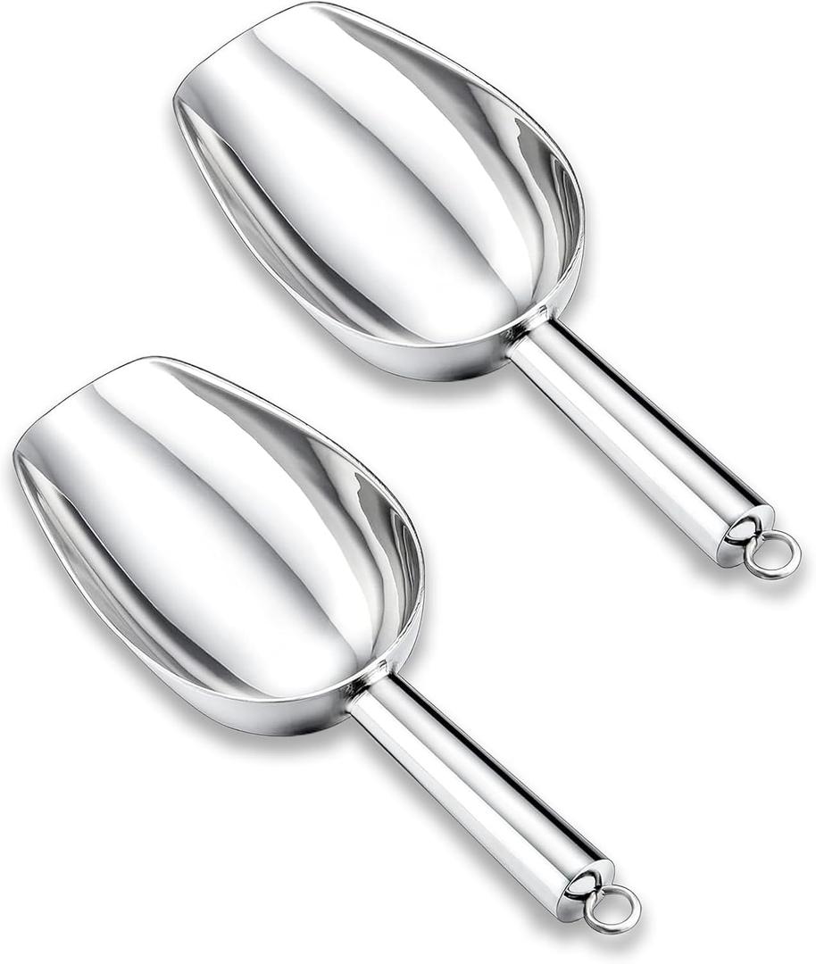 2 Pack Metal Dog Food Scoop 18 Oz With Loop, Large 11 Inch Stainless Steel Scooper