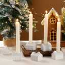 Yookeer 6 Pcs Christmas House Candle Holder White Ceramic Christmas Taper Candle Holders 2 Inch Snow House Candlestick Table Decorations for Winter Xmas Farmhouse Home Kitchen Table Decor