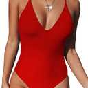 Women's One Piece Swimsuit Sexy V Neck Cross Back Bathing Suit High Cut Backless Swimwear (Red), Size: M