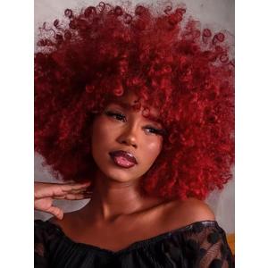 GKtineke Afro Wig 14Inch Afro WIgs for Black Women 70s Afro Kinky Curly Wig Bouncy Huge Fluffy Puff Wigs Synthetic Hair for Cosplay Daily and Party (Burgundy)