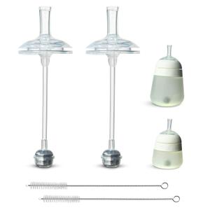 Straw Cup Conversion Kit for Nanobb Flexy Silicone Baby Bottles 2-Count, Soft Food Grade Silicone Sippy Spout Nipples and Weighted Straw, Cleaning Brush, BPA Free, 6+ Months (Straw Kit)