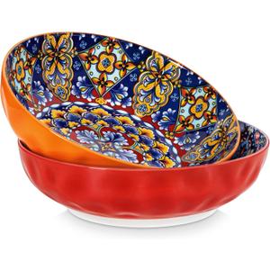 vancasso Large Serving Bowls, 78 Oz Extra Large Salad Bowls Set of 2, Bohemian Decorative Bowls for Salad, Fruit, Pasta and Dinner, Serving Dishes Set for Party, Dishwasher & Microwave SafeRed