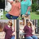ROSRISS Plus-Size-Womens-Summer-Tops Casual Polo V Neck Work T Shirts Cute Flowy Pleated Blouses Trendy Short Sleeve Tunics (Blue, XXL)