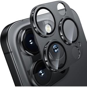 WSKEN for iPhone 16 Pro/iPhone 16 Pro Max Camera Lens Protector, [Military Grade Shatterproof] [Strong Adsorption] Metal Aluminum Alloy Tempered Glass Camera Screen Protector, Black Titanium