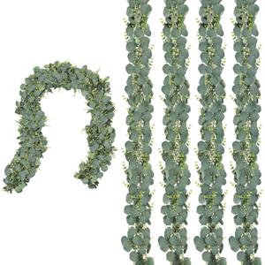 CQURE 4 Pack 5.9ft Eucalyptus Garland, Artificial Eucalyptus Leaves Spring Garland Fake Silver Dollar Greenery Wreath Vines for Wedding Table Party Mantle Bedroom Wall Room Decor
