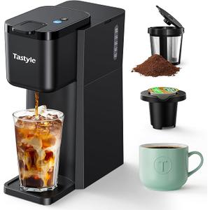 Tastyle Mini Hot and Iced Coffee Maker Single Serve, for K Cup and Ground, 6 to 14 Oz Brew Sizes, with Recipe Book, for Home, Travel, RV, Office and Dorm, Classic Black (2.0 Version)