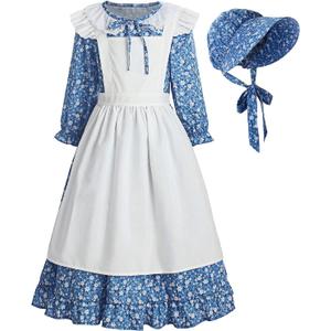 ReliBeauty Pioneer Girl Dress Colonial Prairie Costume Blue (10-12(150))