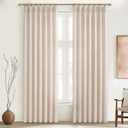 PleatedDrapes Light Filtering Primitive for Living Room, Thick Linen Semi Sheer Curtains 96 Inches Long 2 Panels Set Rustic Country Oatmeal Beige Curtains Patio Door Window Drapes Window Treatments