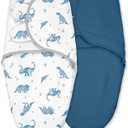 Baby Swaddles for Newborn Organic Cotton,Soft & Snug Newborn Velcro Swaddle 0-3 Months Sleep Sack Helps Calm Startle Reflex, 2-Pack Wrap Nursery Swaddling Blankets Blue Dinosaur