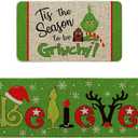 Christmas Kitchen Rugs and Mats Set of 2, Christmas Indoor Floor Mats Non-Slip Kitchen Mat Door Mat Runner Rug for Kitchen Home Christmas Decor 17" x 47"+17" x 29"