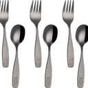 ANNOVA Kids Silverware Children's Safe Flatware Set Stainless Steel - Children Forks, Children Tablespoons, Toddler Utensils, Metal Cutlery Set for LunchBox (Black Gold, 6)