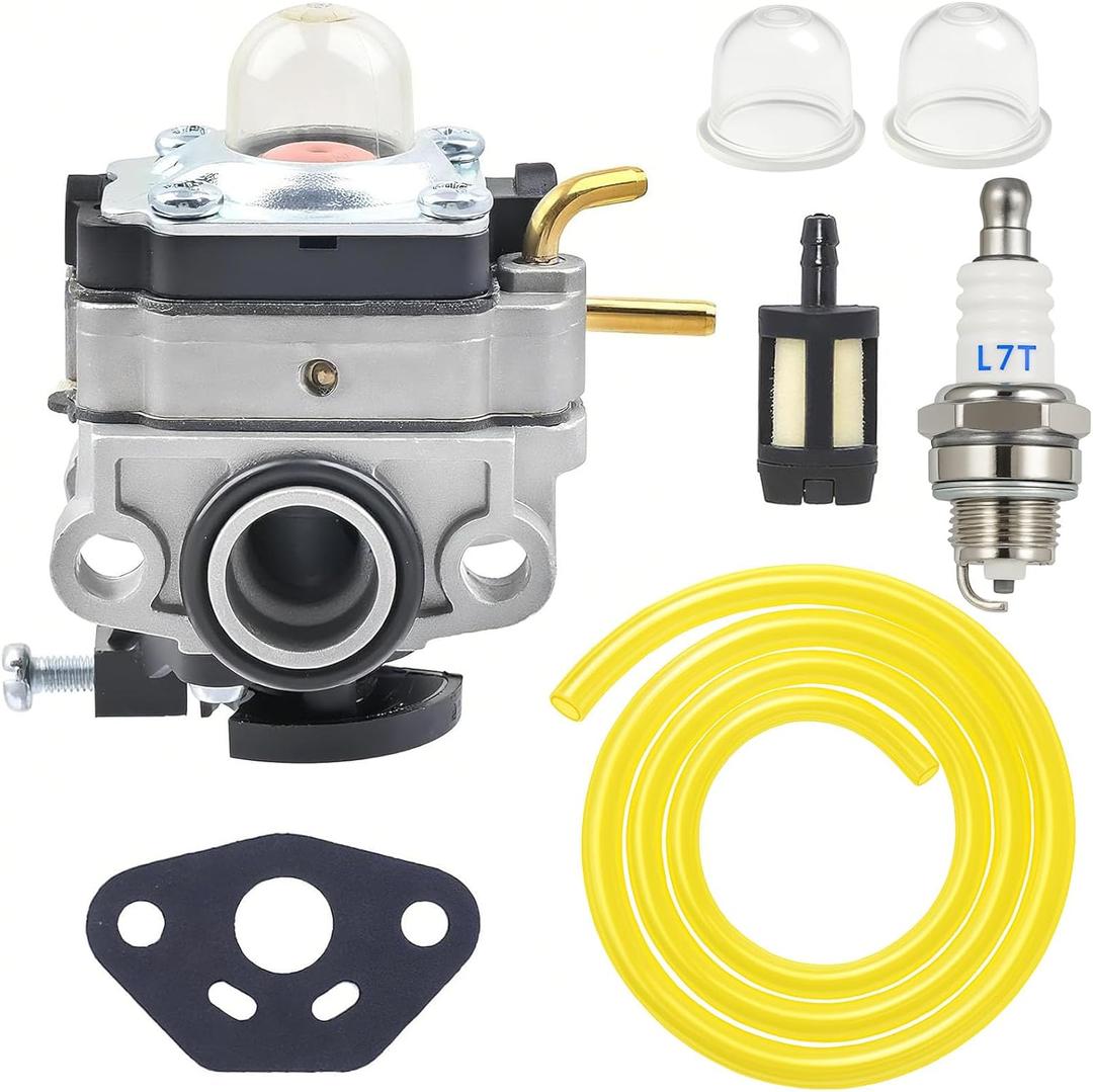 FitBest Carburetor Kit for Ryobi RY251PH RY252CS RY253SS RY254BC 25cc 2-Cycle String Trimmers MTD 753-06258A  Includes Fuel Filter, Fuel Line, Spark Plug  Ideal for Brush Cutters, and Cultivators