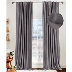 100% Blackout Shield Linen Blackout Curtains for Bedroom 96 Inches Long, Back Tab/Rod Pocket Living Room Drapes, Thermal Insulated Blackout Curtains 2 Panels Set, 50" W x 96" L, Darkgray