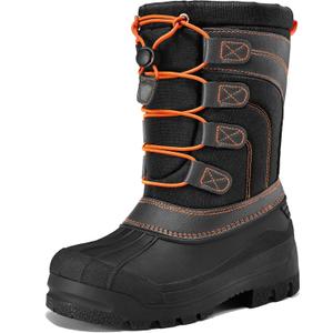 K KomForme Snow Boots for Boys Insulated Waterproof Fur Lined Warm Shoes for Outdoor (5 Big Kid) (Black/Grey/Orange)