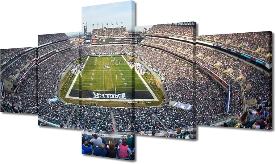 Eagles American Soccer Wall Decor Lincoln Financial Field 5 Pieces Canvas Wall Art Philadelphia, US Stadium Pictures for Home Bedroom Decor Paintings Prints and Poster Framed Ready to Hang(50"Wx24"H)