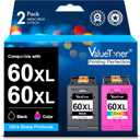 60XL Ink Cartridge for HP Printers Remanufactured for HP 60 Ink Cartridge Combo Pack Color and Black for HP Ink 60 for PhotoSmart D110 C4780 C4680 Deskjet D2680 F2430 Envy 110 120 Series (2 Pack)
