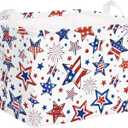 Clastyle Independence Day Patriotic Baby Gift Basket American Flag Firework Kid Book Toy Nursery Bin Collapsible Beach Towel Basket Clothes Organizer, Star, 40 * 30 * 30 cm
