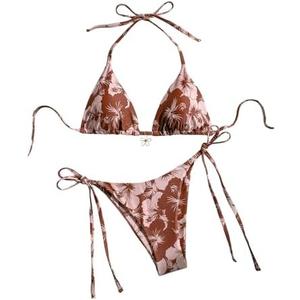 MakeMeChic Women's Halter Tie Side Triangle High Cut Bikini Set Bathing Suit Swimsuit, Small
