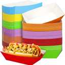 Panelee 120 Pcs Colorful 3.5 lb Nacho Boats Trays Disposable Paper Food Trays Paper Boats Plates Containers Disposable Serving Basket for Nachos Hot Dog Snack Sandwich Burger BBQ Dessert Popcorn Taco