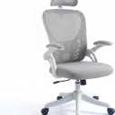 Ergonomic High Back Mesh Office Chair with Adjustable Headrest & Flip Up Armrest, Height Adjustable Swivel Rolling Desk Chair, 300LBS Breathable Computer Task Chair for Home Office(Grey), 27.2‘’*24.7‘’*48‘’