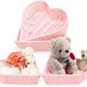 Layhit 4 Pcs Mother's Day Gift Basket Heart Shaped Baskets Woven Heart Bowl Stuffers Storage Mother's Day Serving Platters Trays Valentine Table Decorations for Anniversary Party(Pink)