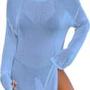 Bsubseach Crochet Swimsuit Coverup for Women Sheer Bathing Suit Cover Ups Kintted Swimwear Bikini Beach Vacation Outfits Sky Blue XL