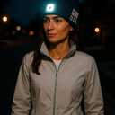 LED Beanie Hat with Rechargeable Headlight & Rear Red Light, 3 Modes, USB Charging, Warm Winter Cap with USA Logo (Black)