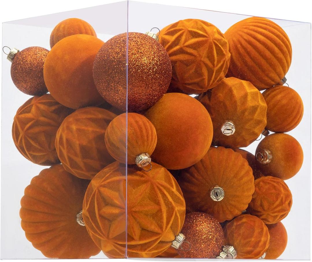 Velvet Christmas Ball Ornaments Orange Christmas Tree Decorations 36pcs Shatterproof Xmas Ornaments Set with 5 Styles in 3 Sizes(Small Medium Large) (Mixed)