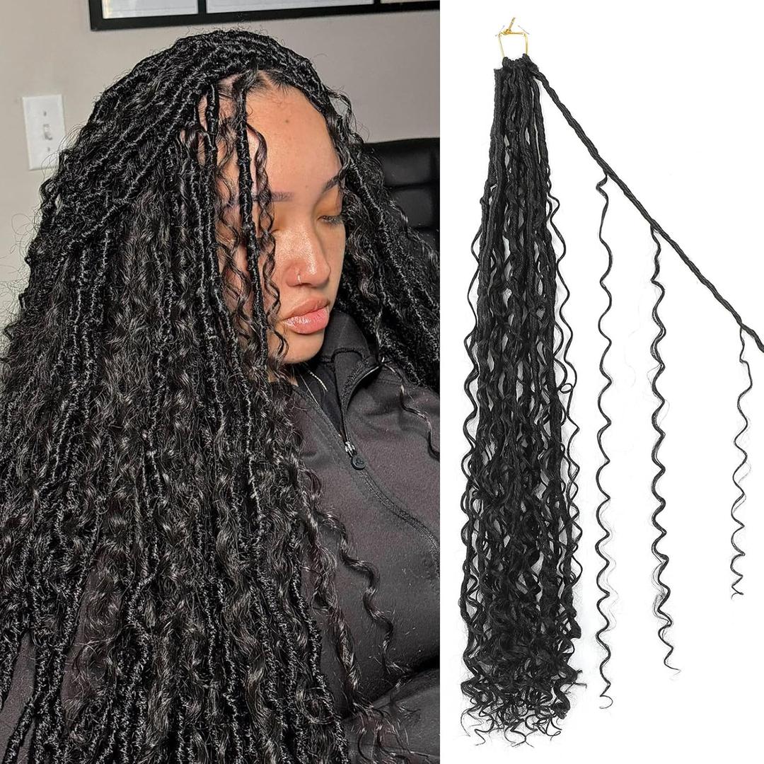 Goddess Locs Crochet Hair 24inch 9 Packs 1B# Boho Faux Locs Crochet Hair with Curly Ends Pre Looped Bohemian Locs for WomenNatual Black