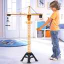 LEXiBOOK, Crosslander Pro, RC Crane, Remote-Controlled Tower Crane, Height 4.20 ft, Lifts up to 1.10 lb, Multidirectional, Sound and Light Effects, Yellow, RCP35, 27.6 inches x 50.4 inches x 16.7 inches