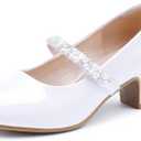 LAURMOSA Flower Girl Shoes Kids High Heels Mary Jane Flats Cute Pearl Rhinestones Girls Dress Pumps Shoes for Church Wedding Party Little Big Kids. size 13