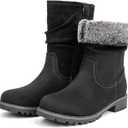 VJH confort Women's Mid Calf Boots Slouchy Riding Combat Low Heel Fur Lined Winter Zipper Booties (8.5, Black)