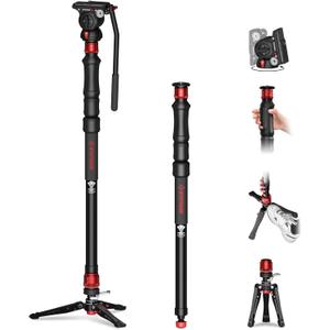 IFOOTAGE Cobra 3 Strike Monopod A150S- with Fluid Head Komodo K5S, One-Touch Lifting Aluminum Video Monopod with Removable Tripod Base, Payload 11lb 60"/150cm