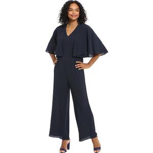 London Times womens 2pc V-neck Wide Leg Jumpsuit With Capelet Jacket Polished Feminine, Size 12