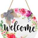 Yookeer Welcome Signs for Front Door Spring Decorations Farmhouse Wreaths Door Hanger Rustic Wooden Welcome Flower Hanging Wall Porch Indoor Home Decor for Spring Summer Seasons Holiday