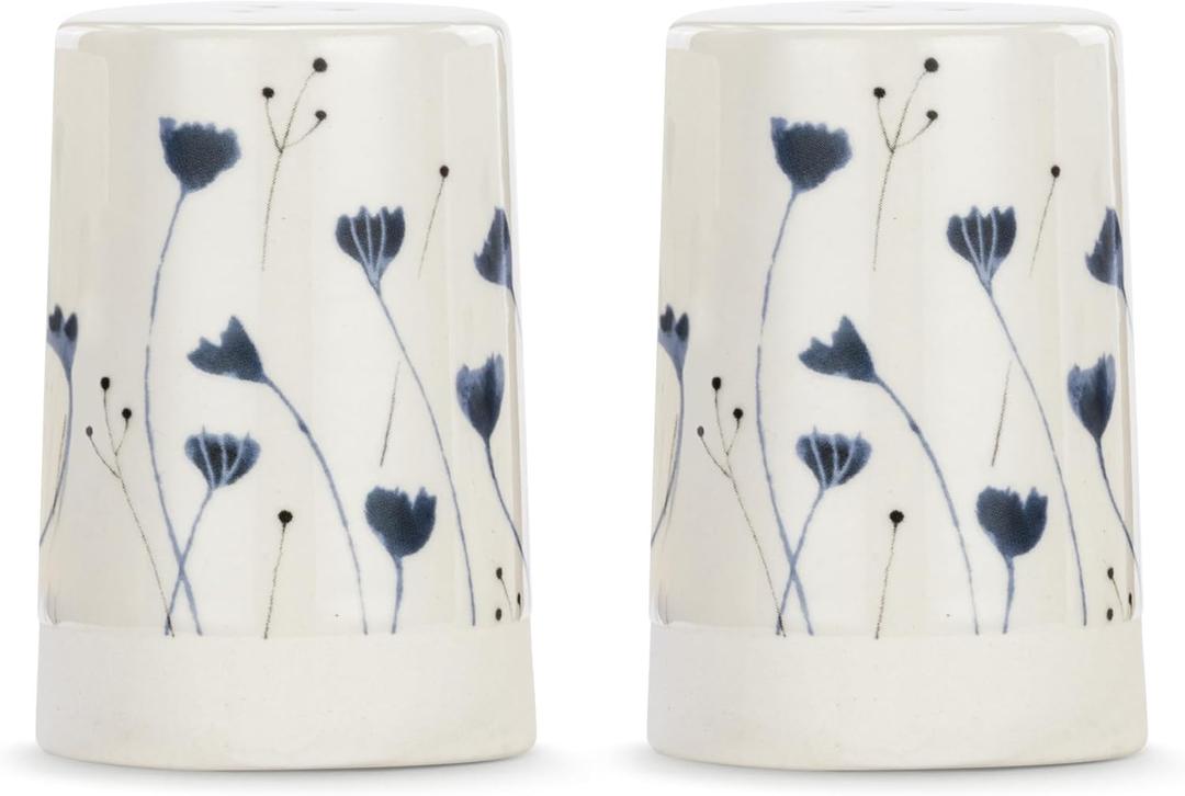 DEMDACO Wildflowers - by Lucinda Wei - 3 Inch Blue/White Stoneware Salt and Pepper Shaker Set