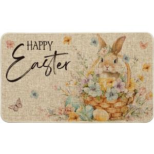 Artoid Mode Rabbit Flowers Bunny Eggs Butterfly Happy Easter Doormat, Home Decor Low-Profile Switch Rug Door Mat Floor Mat for Indoor Outdoor 17x29 Inch